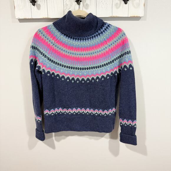Vineyard Vines Fair Isle Turtleneck Sweater XS 100% Cashmere Blue Pink EUC - Picture 1 of 6